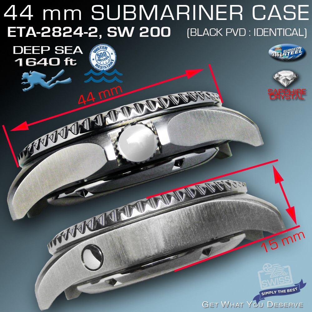 SET: CASE SUBMARINE 500M,1640 FT- CLASSY DIAL, for ETA 2824-2 or SW 200
