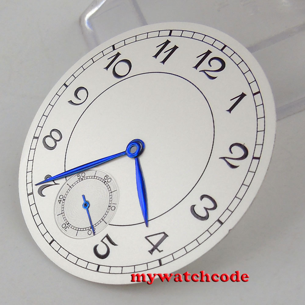 38.9mm white dial dial blue hands fit ETA 6498 ST3620 mens watch (Dial+hands)