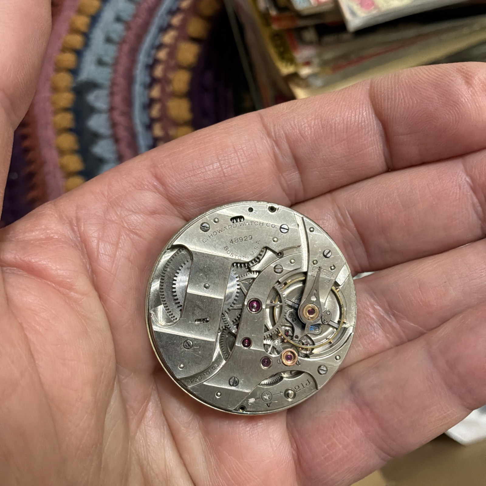 RARE E. Howard Model 1921/Series 15 Pocket Watch Movement 21J 10s For Repair