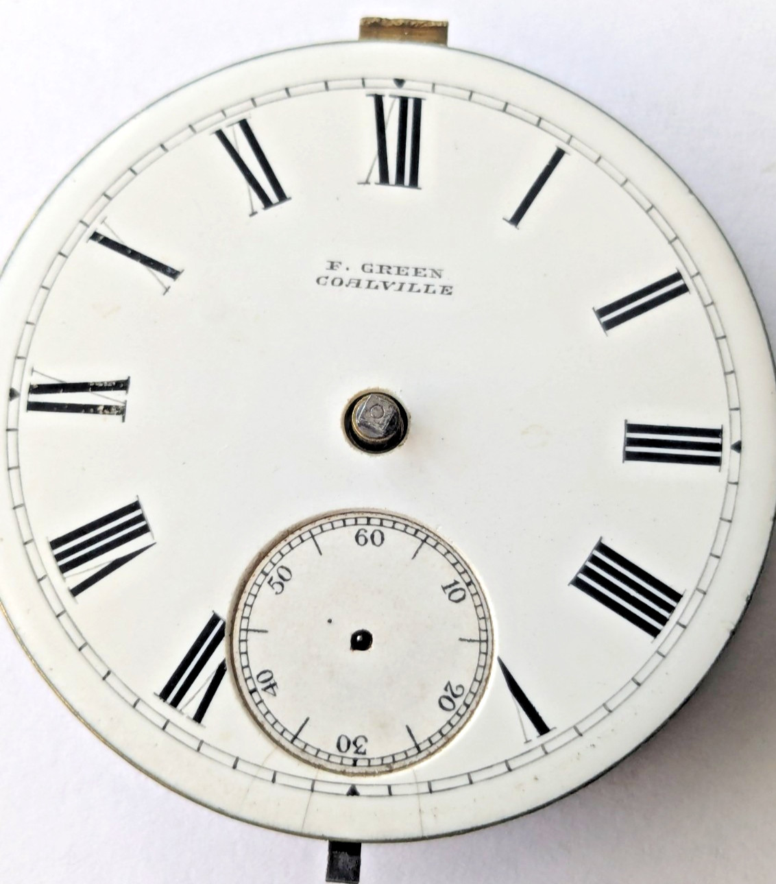 Antique F. Green Coalville English Pocket Watch Movement RUNNING Dial 44.6mm 11