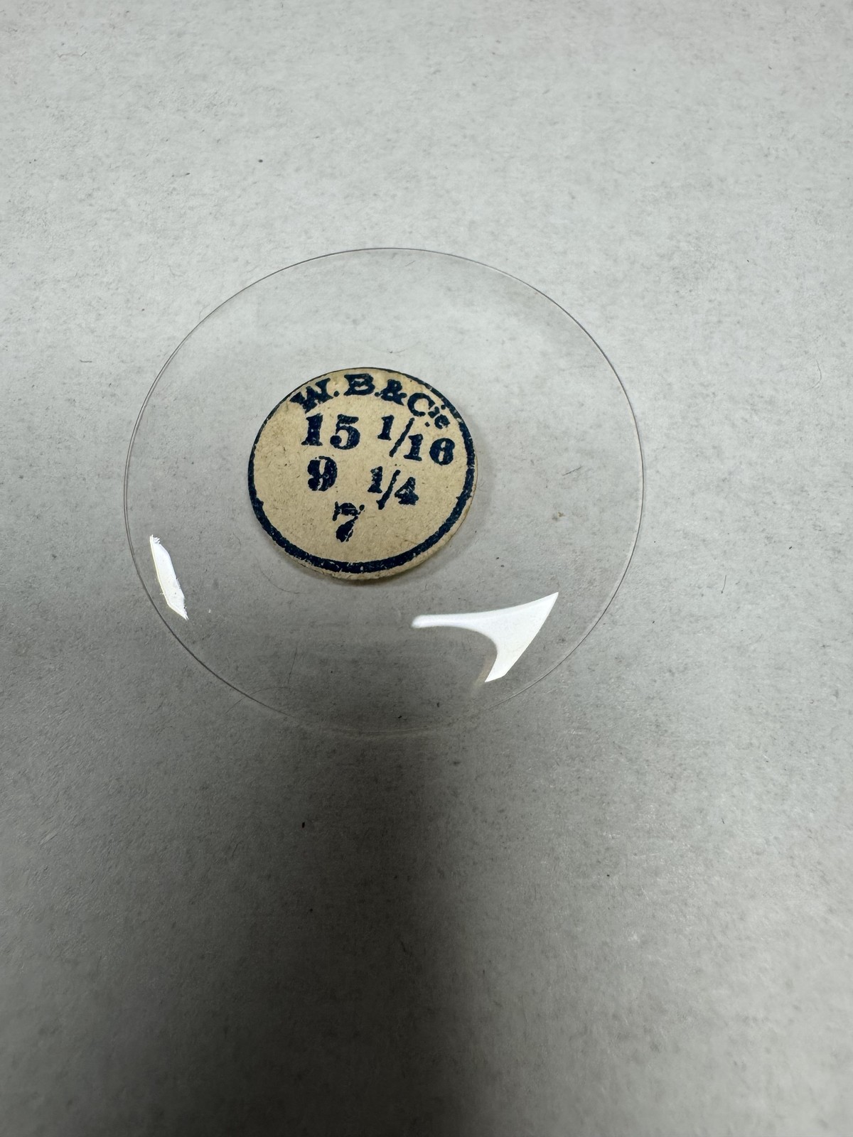 Vintage W.B.&C. Pocket Watch Acrylic Crystal Domed 33.88mm 15 1/16 9 1/4 7 Clear