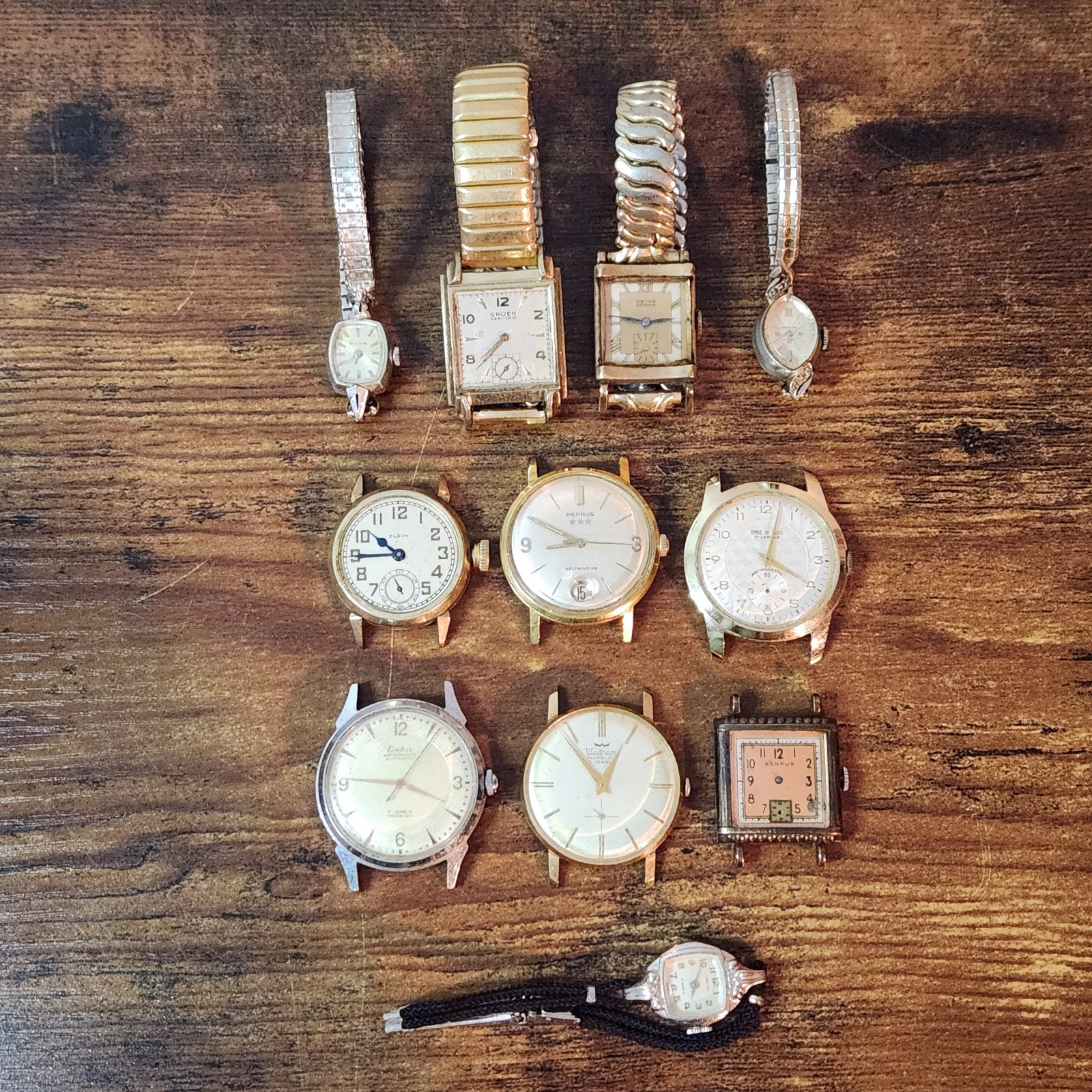 Vintage Watch Lot – Gruen, Benrus, Elgin Trench, Eska 17J, Waltham 17J, Driva