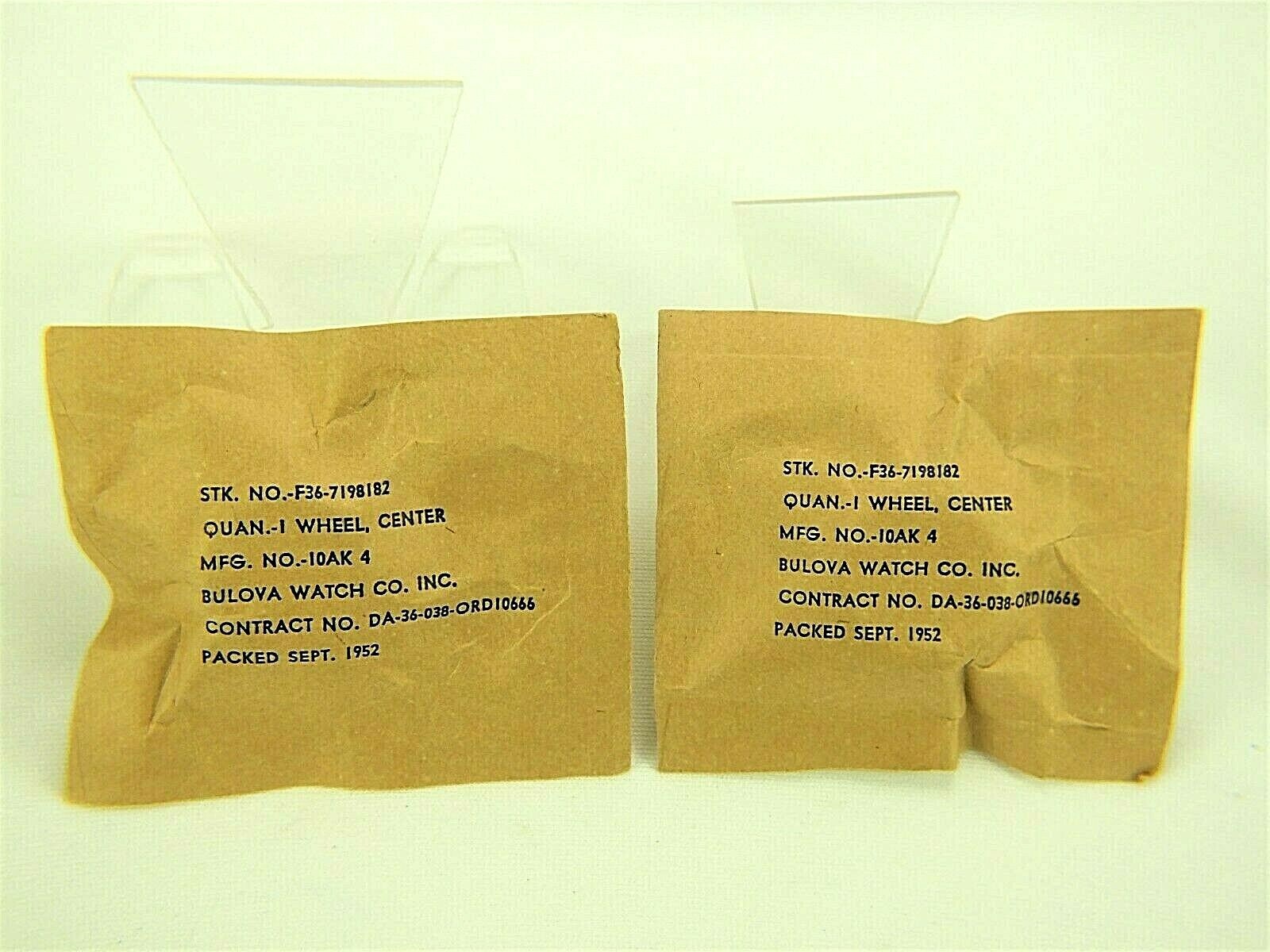 Lot of 2 BULOVA 10AK CENTER WHEELS *NOS Military Packets*,Dated Sept.1952