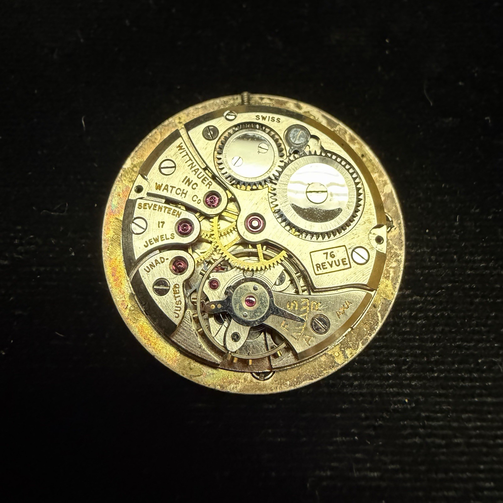 WITTNAUER SWISS MADE WRIST WATCH MOVEMENT & DIAL 17j AXA 76 Revue Parts Repair