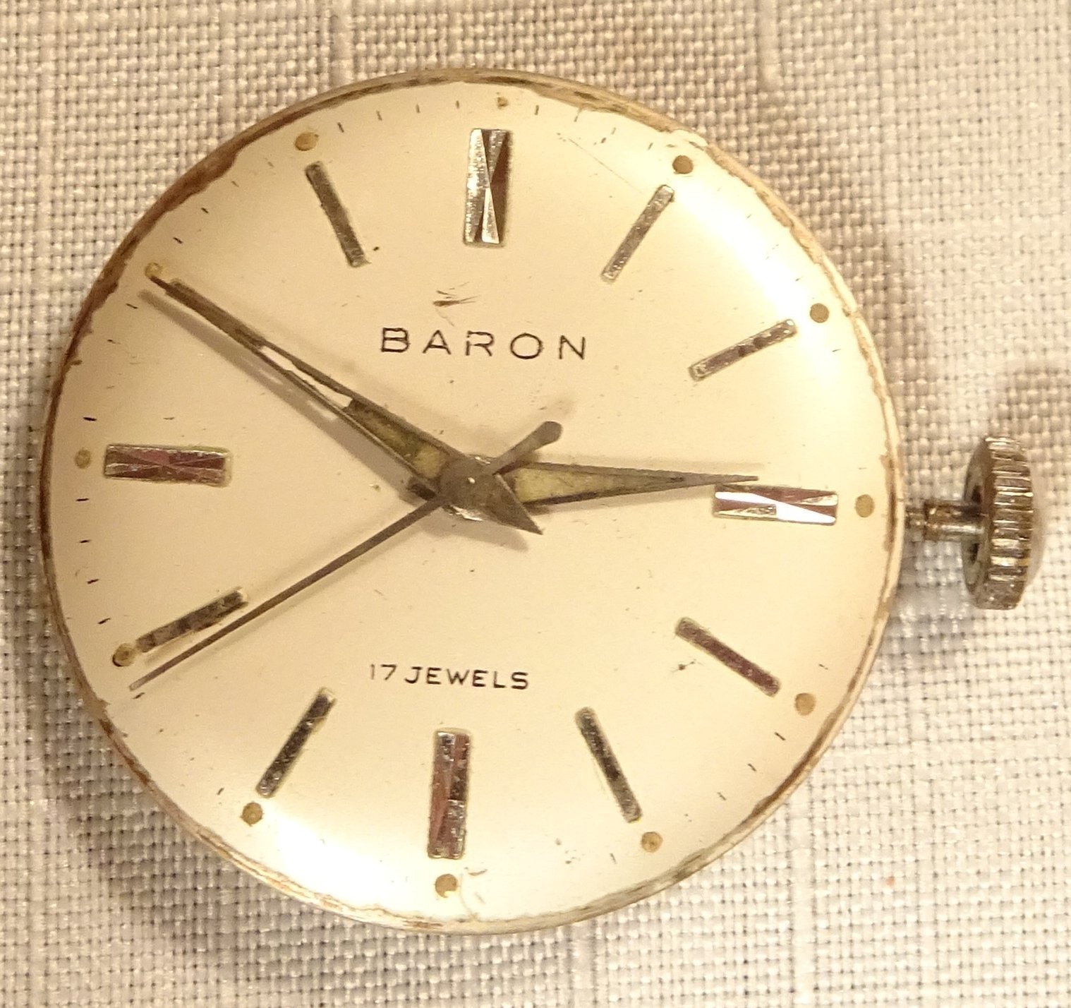 Baron Wristwatch Movement 17J Men’s Parts or Repair Standard 90