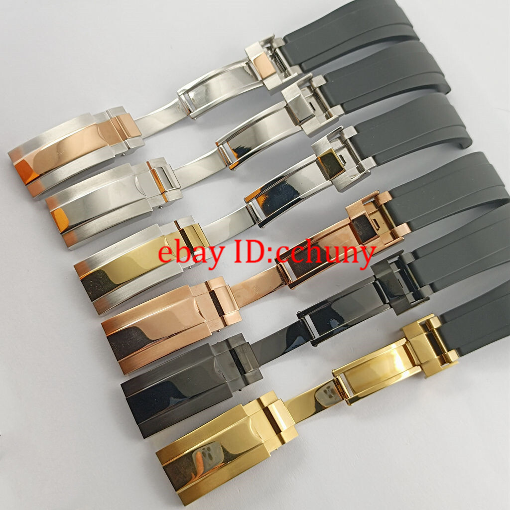 20mm black Curved Rubber watch strap with silver/gold plated buckle watchband
