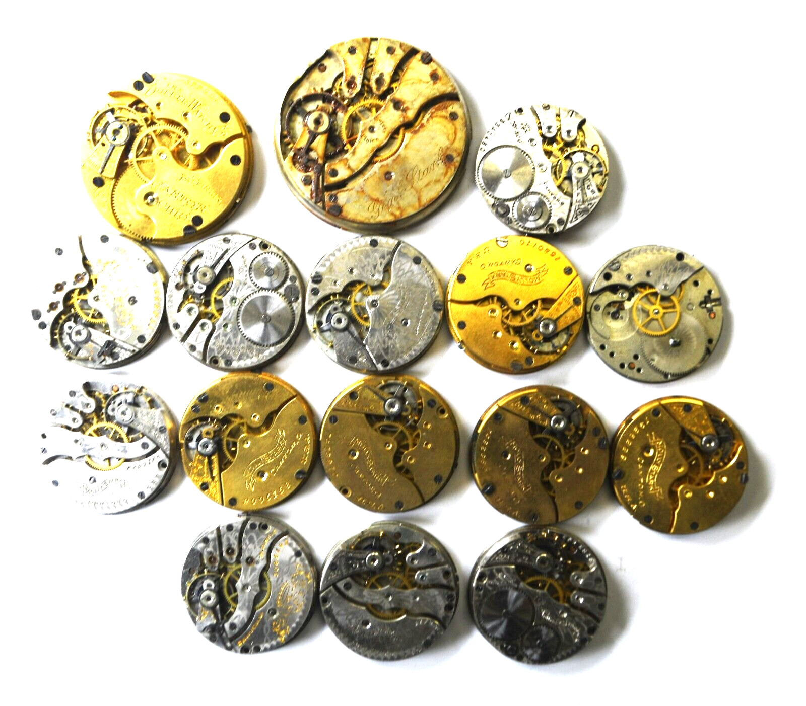 16pc Vintage Hampden Pocket Watch Movements 6/0-12 Molly General Stark Lot