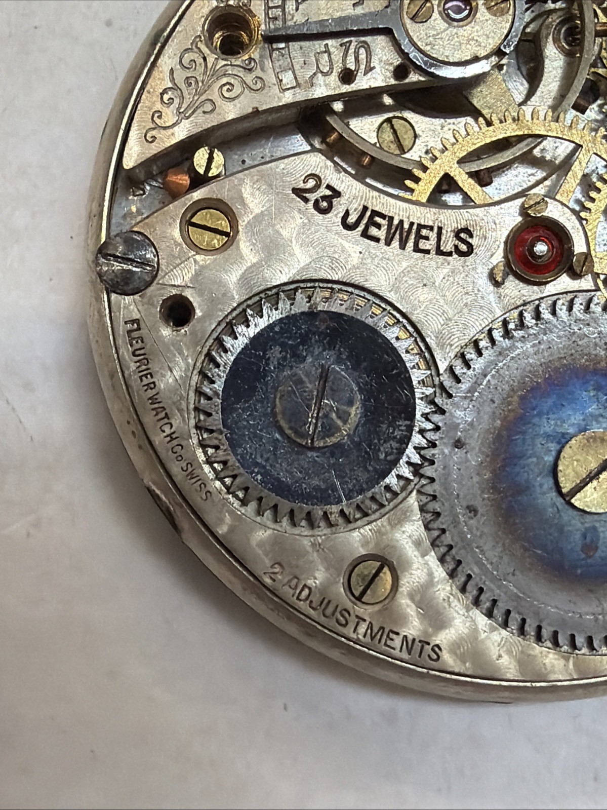 AE72 Fleurier Watch Co Pocket Watch Movement 23J Railroad Dial Vintage Untested