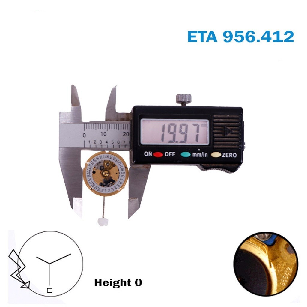 ETA 956.412 Swiss Watch Movement, 3 Hands, Gray Date Disk at 6.