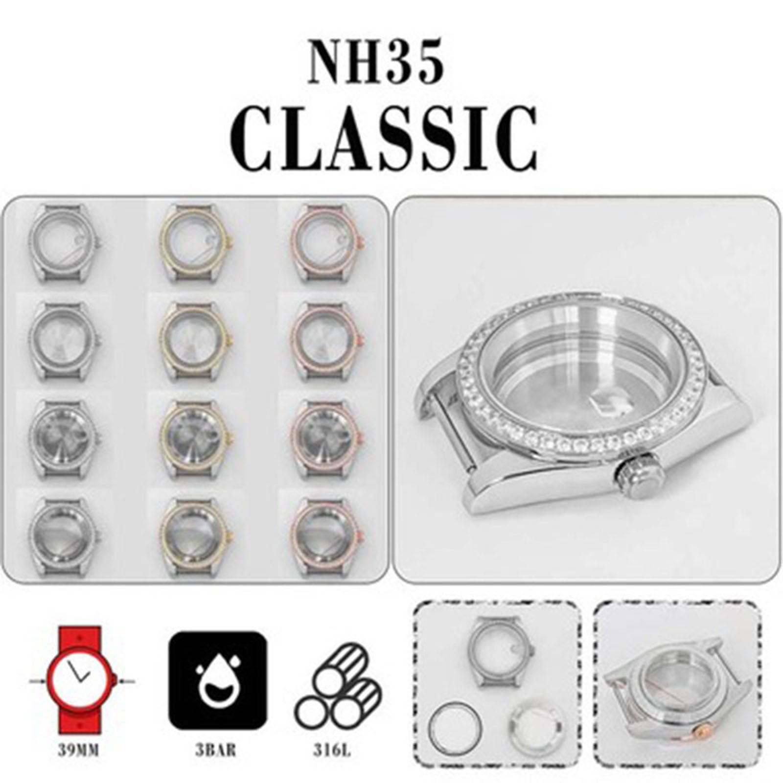 39mm Stainless Steel Watch Case Modified With Watch Part For Nh35/36 Movement