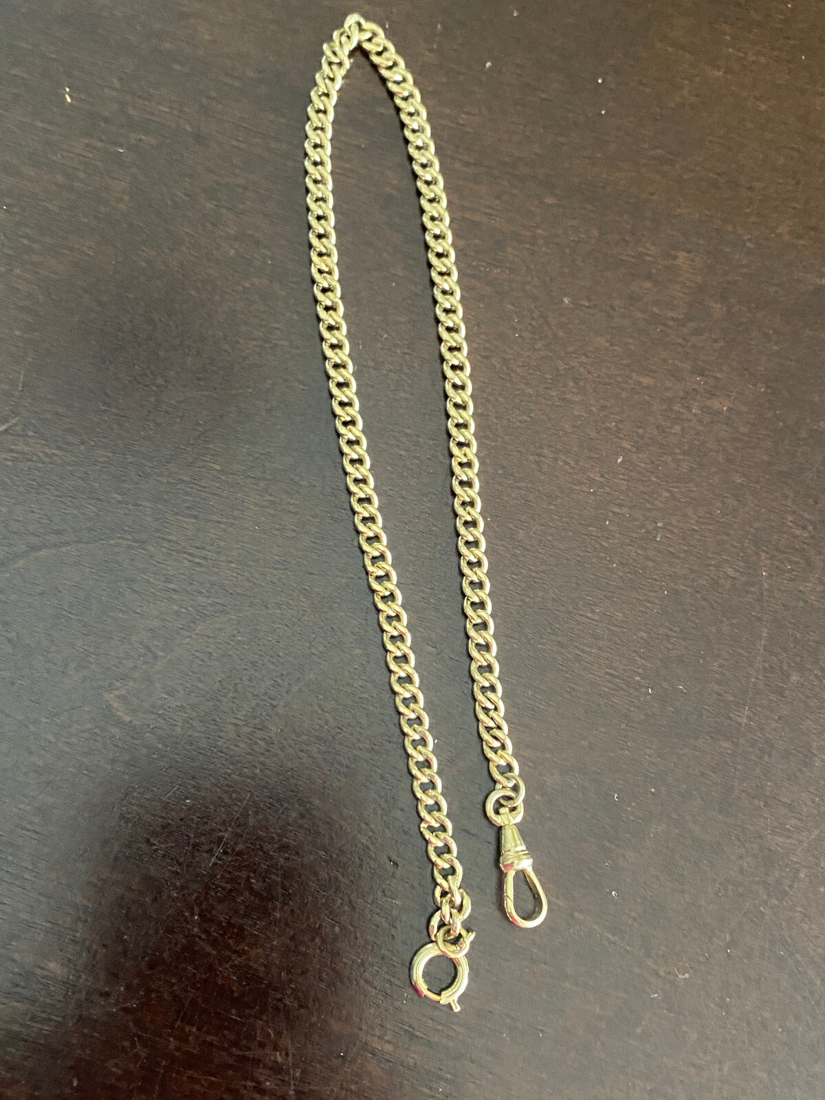 VINTAGE 13 INCH YELLOW GOLD PLATED POCKET WATCH CHAIN, VERY NICE CONDITION