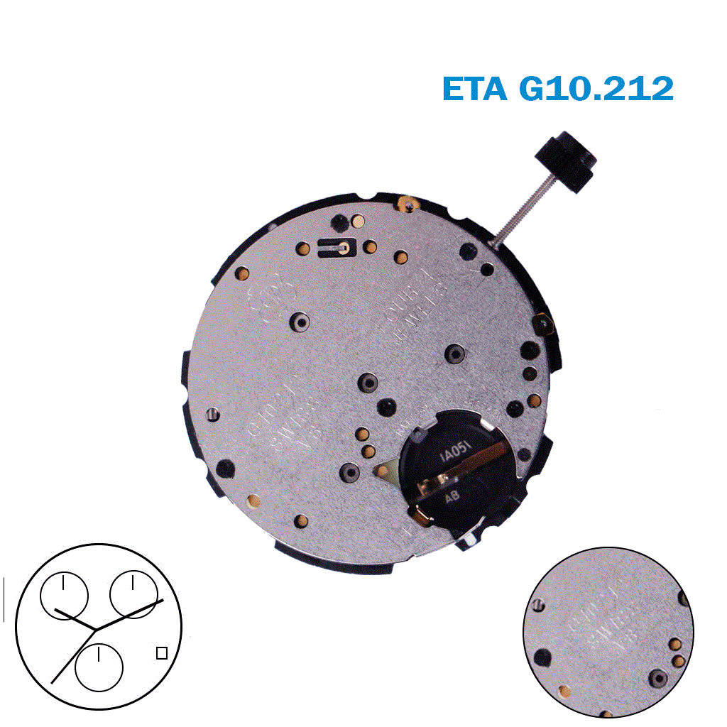 ETA Swiss Made Movement G10.212, White Date Disk At 4, Chronograph.
