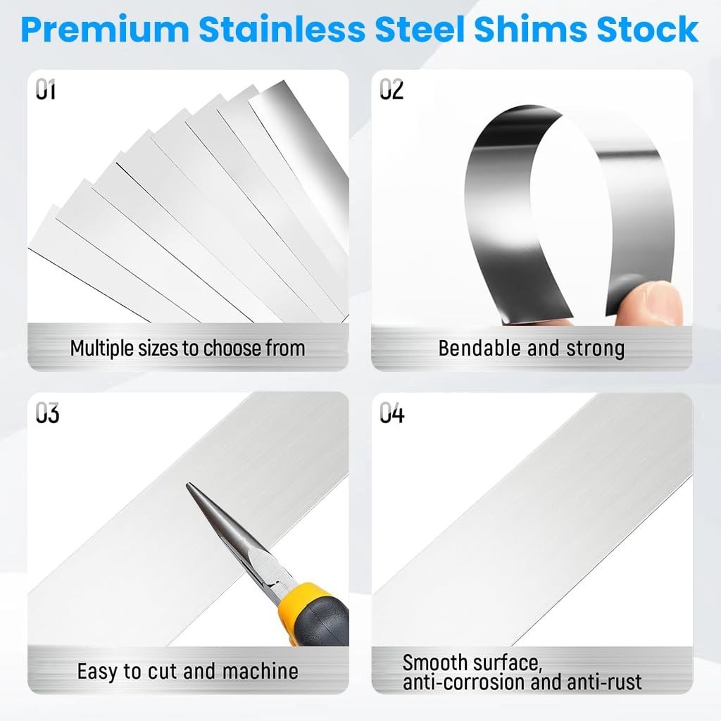 30PCS Shim Stock Assortment,304 Stainless Steel Strips,10 Sizes Thin Metal Shims