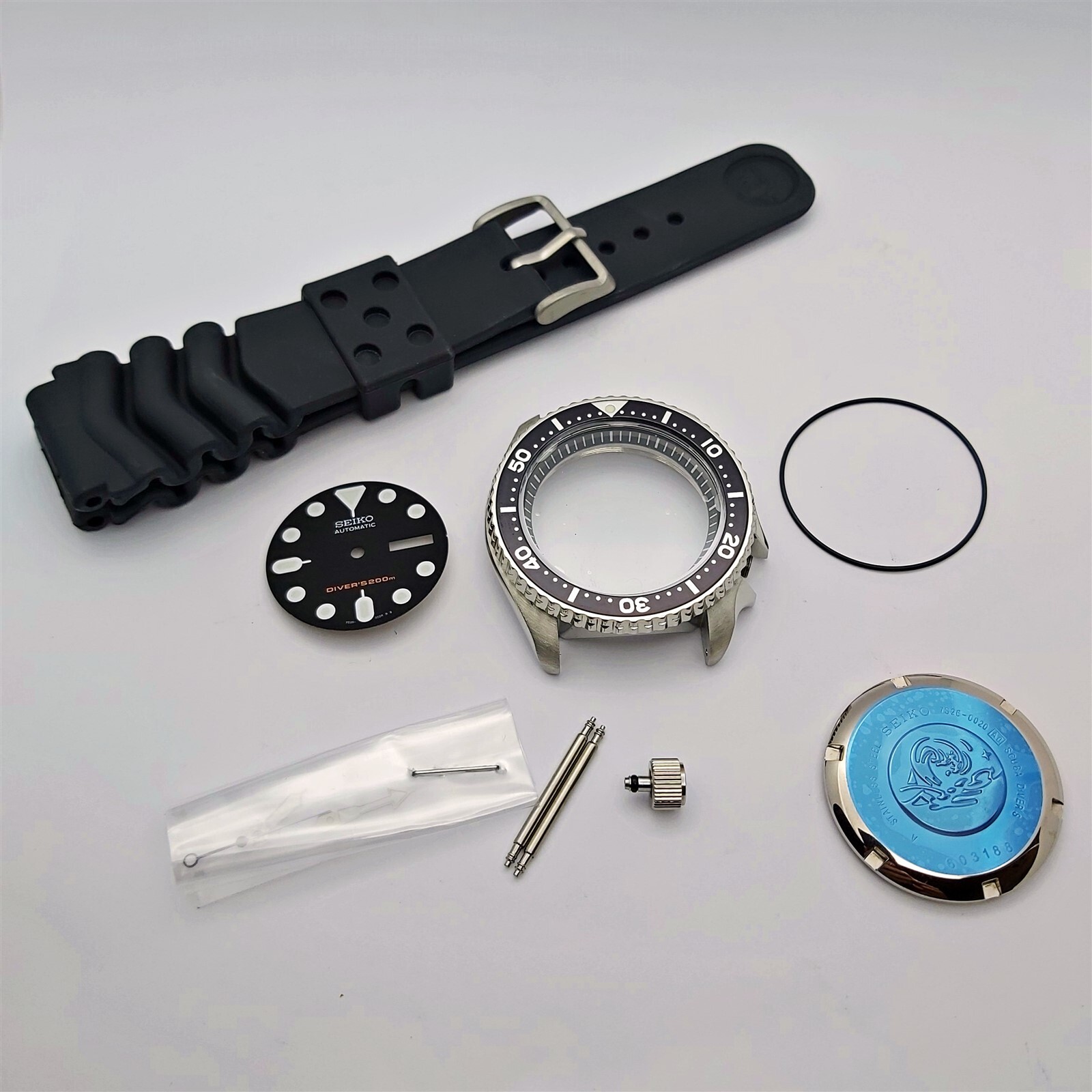 NEW AF SEIKO 7S26 0020 SKX007 BLACK KIT CASE BEZEL GLASS CROWN STRAP DIAL HANDS