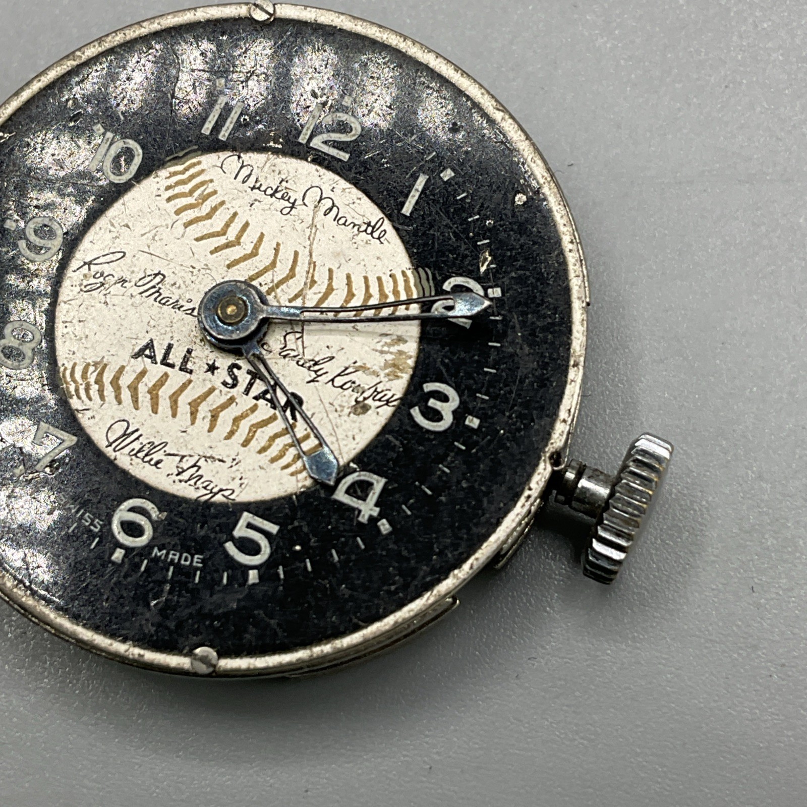 Vintage 1960’s Mantle Maris Mays All Star Baseball Metal Watch Movement