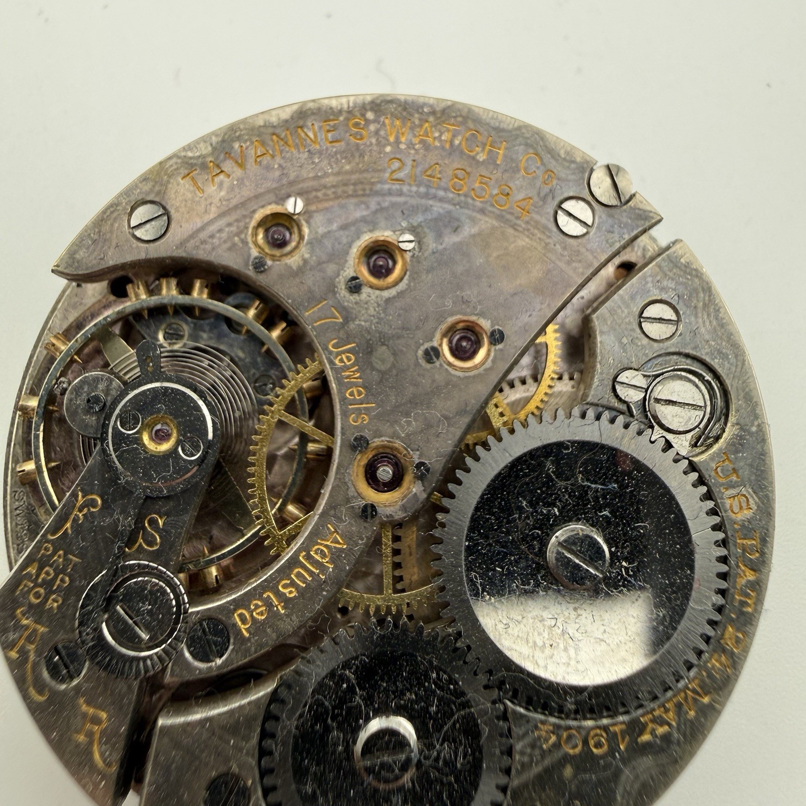 TAVANNES 17 Jewel Pocket Watch Movement – 40.5mm Diameter – Good Balance