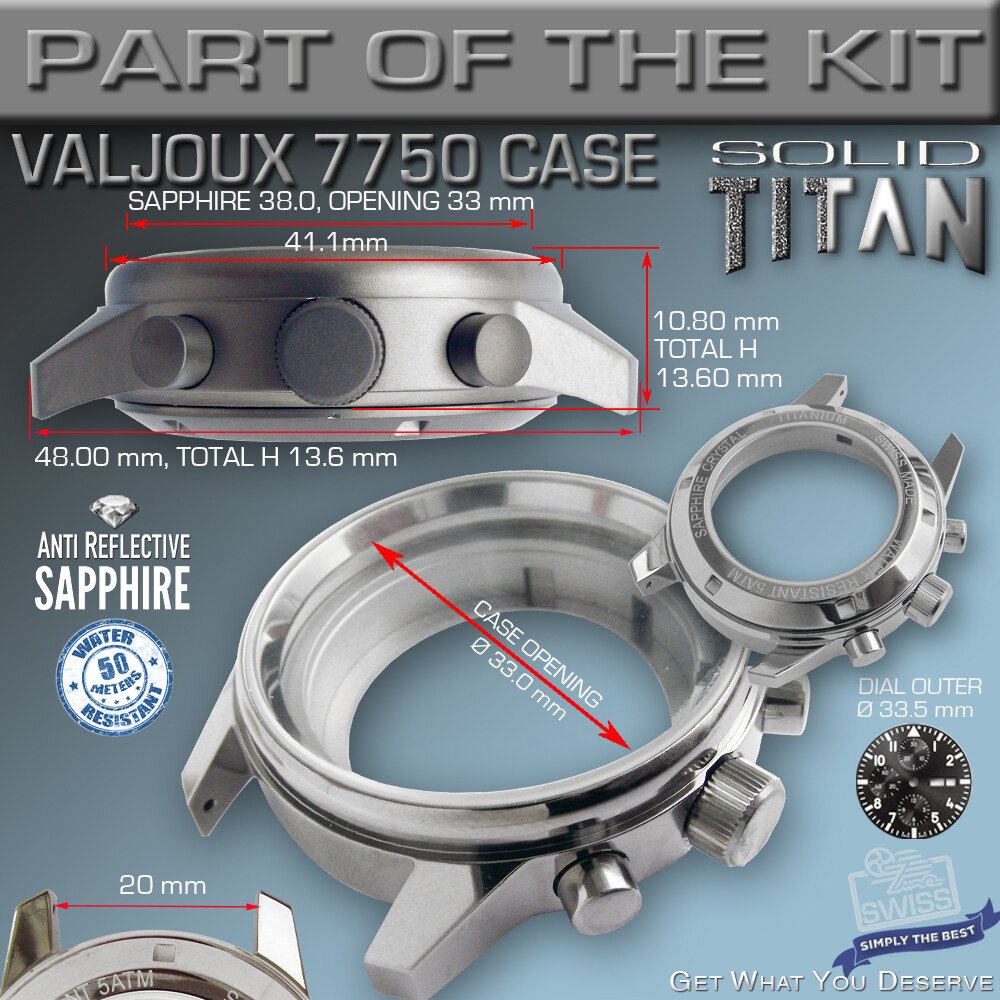DO IT YOURSELF KIT: 7750 ETA-VALJOUX, SOLID TITANIUM 41 MM, POLISH or SANDBLAST