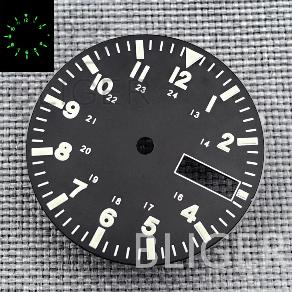 29mm Vintage Matte Watch Dial+hands Green Luminous For NH36 Movement Watch Parts