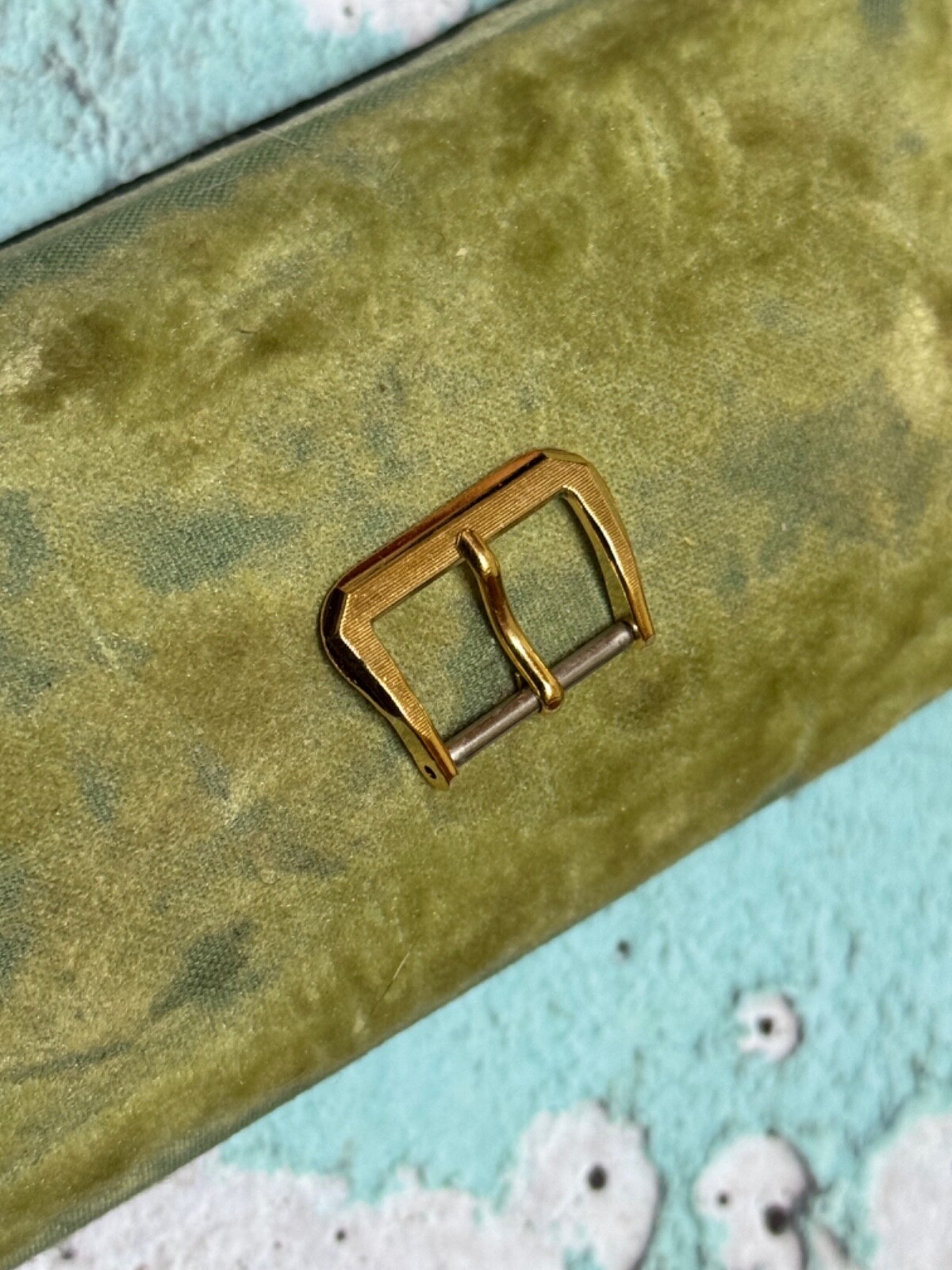 Gold plate grooved & cut corner design vintage watch band buckle 16mm NOS 1950s
