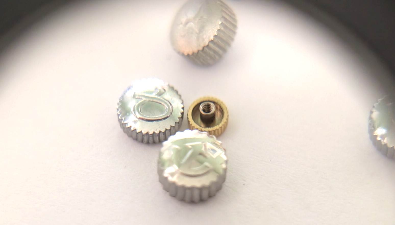Vintage Lot of 9 Signed Watch Crowns Parts Hamilton Bulova Venus GUCCI Camy fire