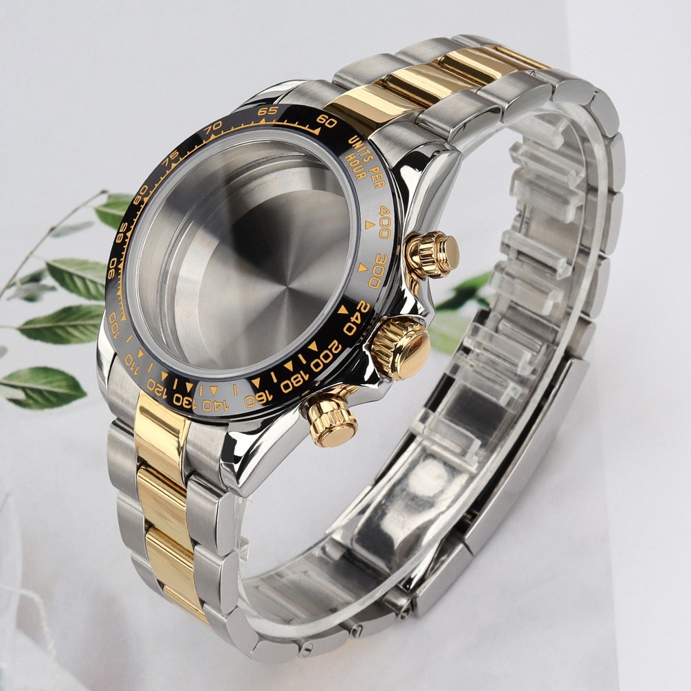 STEEL ROSE GOLD 39mm Diver Watch Case Bracelet Sapphire For Seiko VK63 Movement