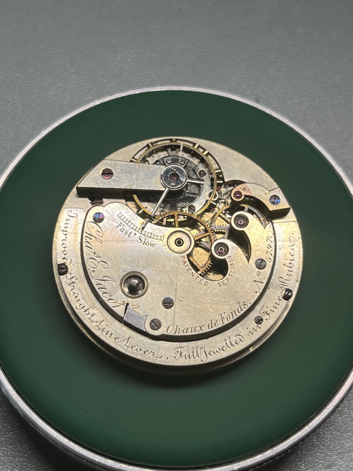 Rare Chas. E. Jacot Chaux De Fonds Key Wind Pocket Watch Movement 13s Pat. 1859