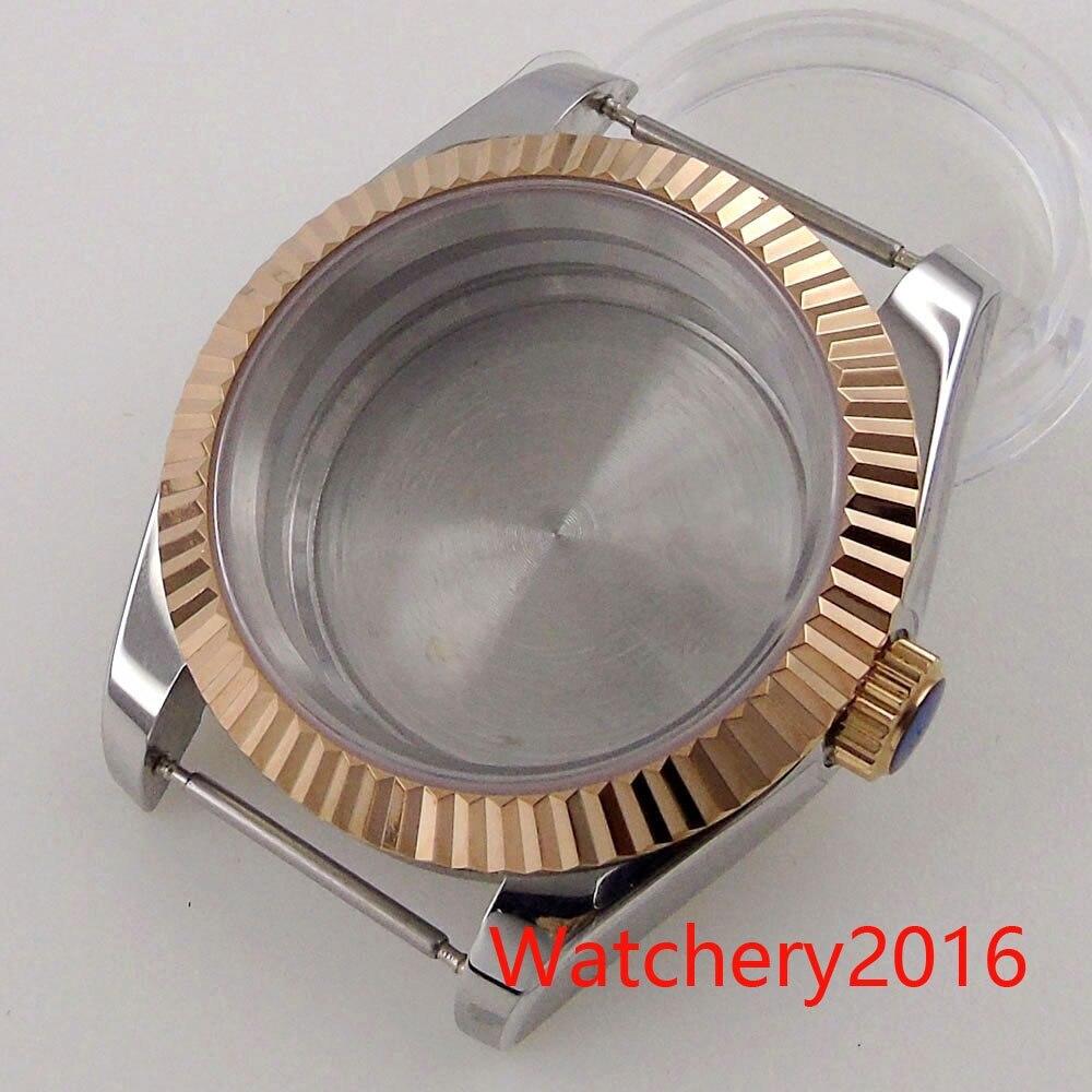 36mm 39mm Two Tone Rose Gold Silver Magnifier Watch Case For NH35 Miyota DG 2824