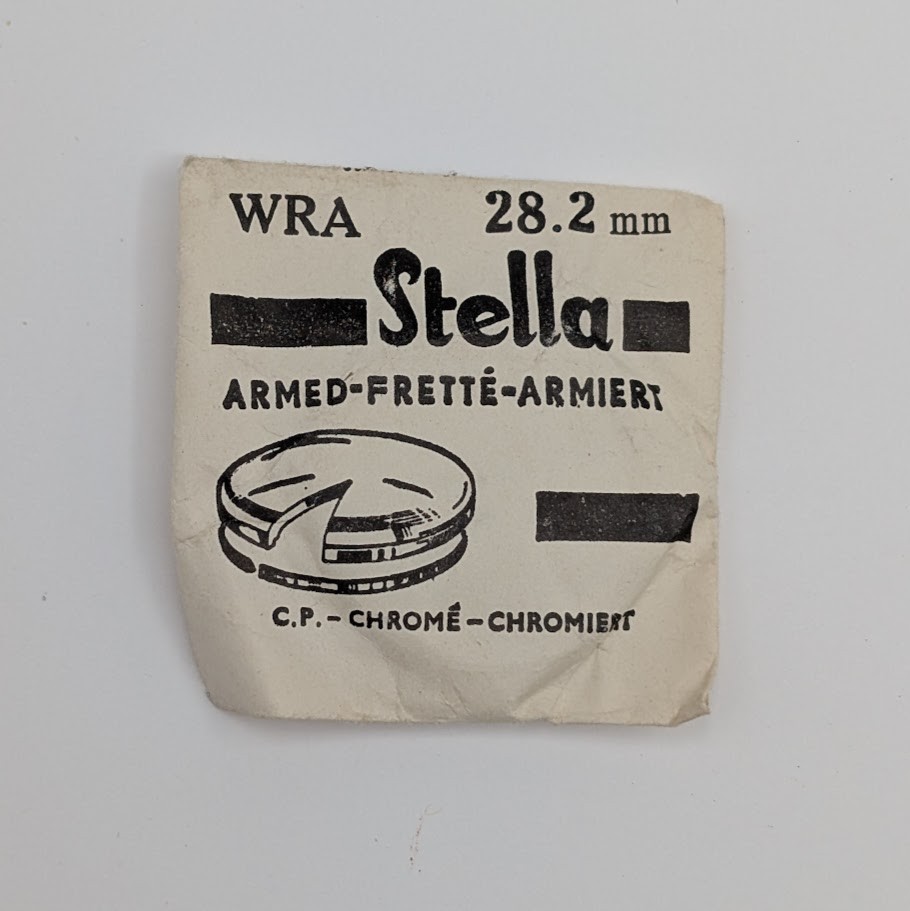 NOS Stella 28.2mm Armored Watch Crystal Round Chrome Silver Tone Tension Ring
