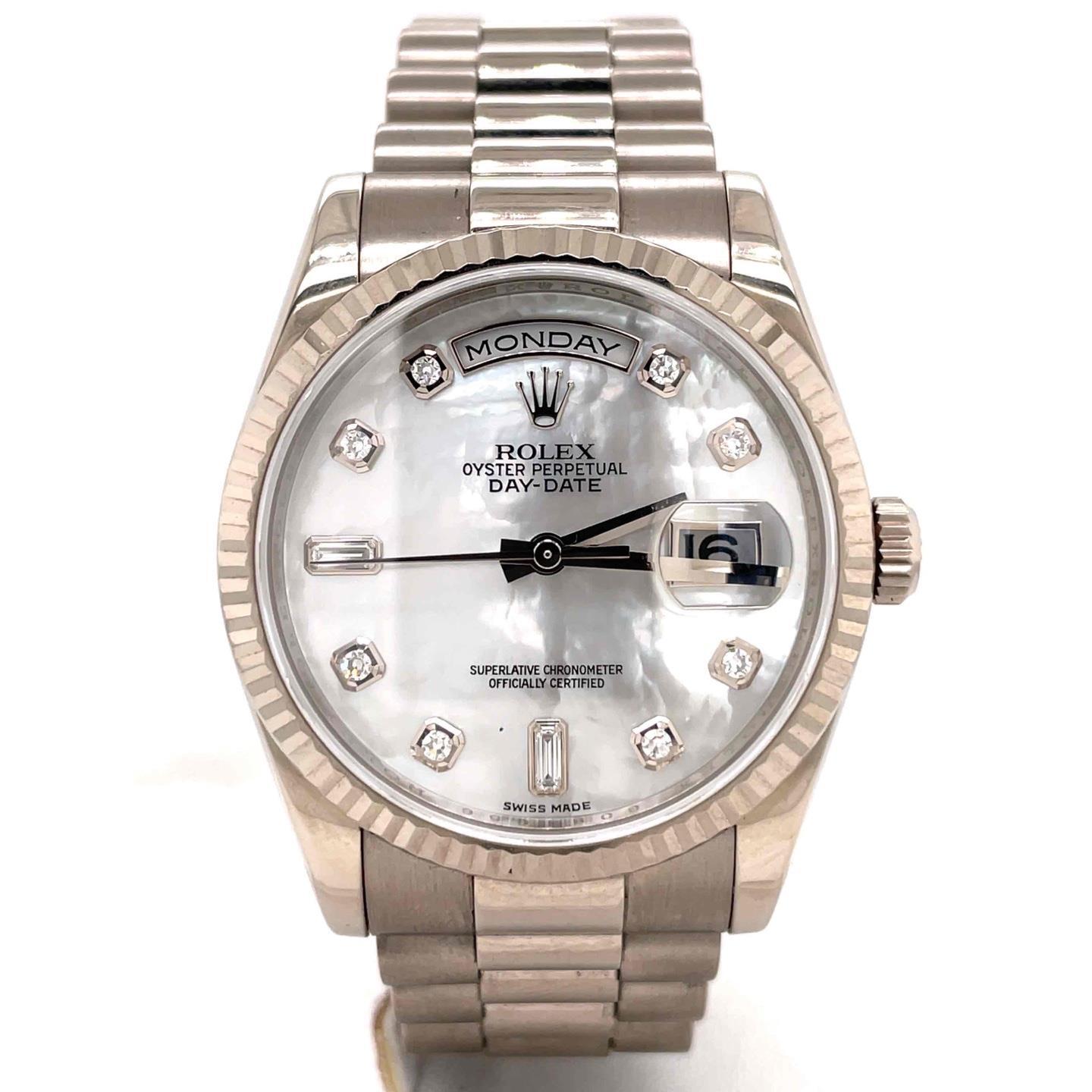 Rolex Day-Date 36mm Automatic 18k White Gold Factory MOP Diamond Dial 118239MDP