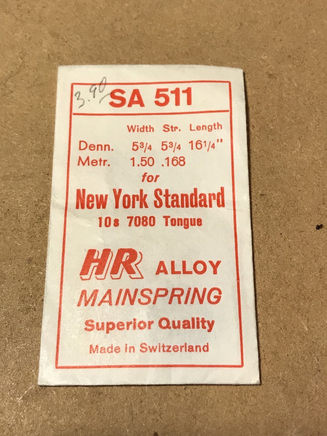 HR Mainspring SA511 for 10s NY Standard Factory No. 7080 – Alloy