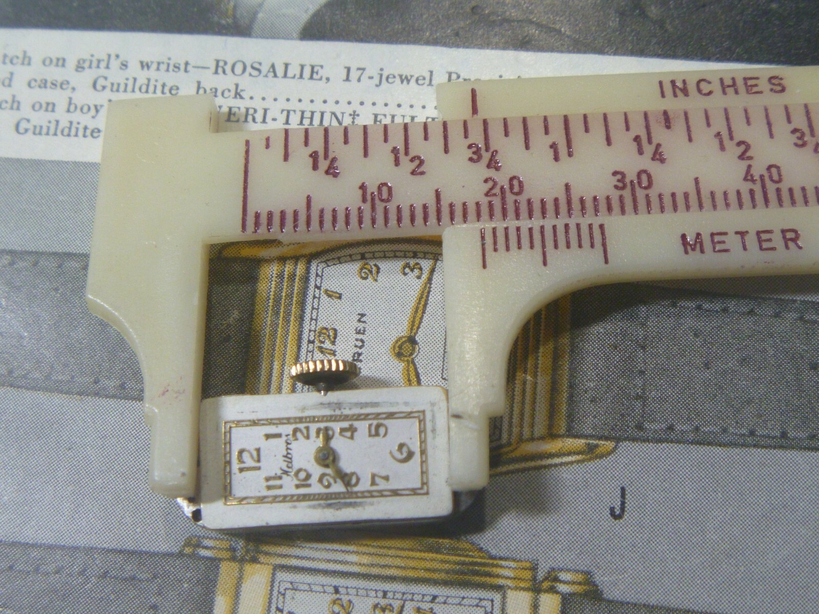 HTF 1930 Helbros Watch Co 17J Baguette 10Lx4.5L Ladies Movt Dial Hands- 4Parts!