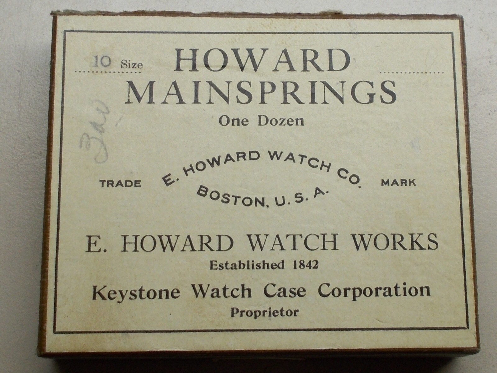 E.HOWARD 10 SIZE HOOK 2 PIECE MAINSPRING FIRST MODEL 641 NEW IN ORIGINAL BOX