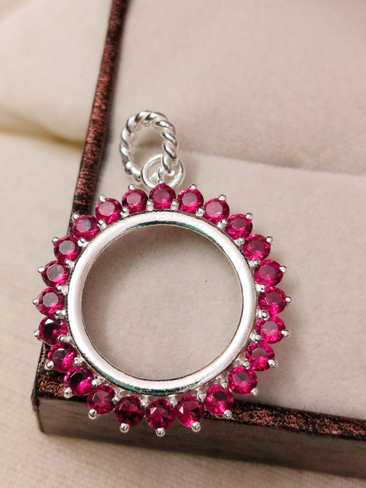 925 Sterling Silver Round Blank Bezel Pendant setting prong Cubic pink CZ Tools