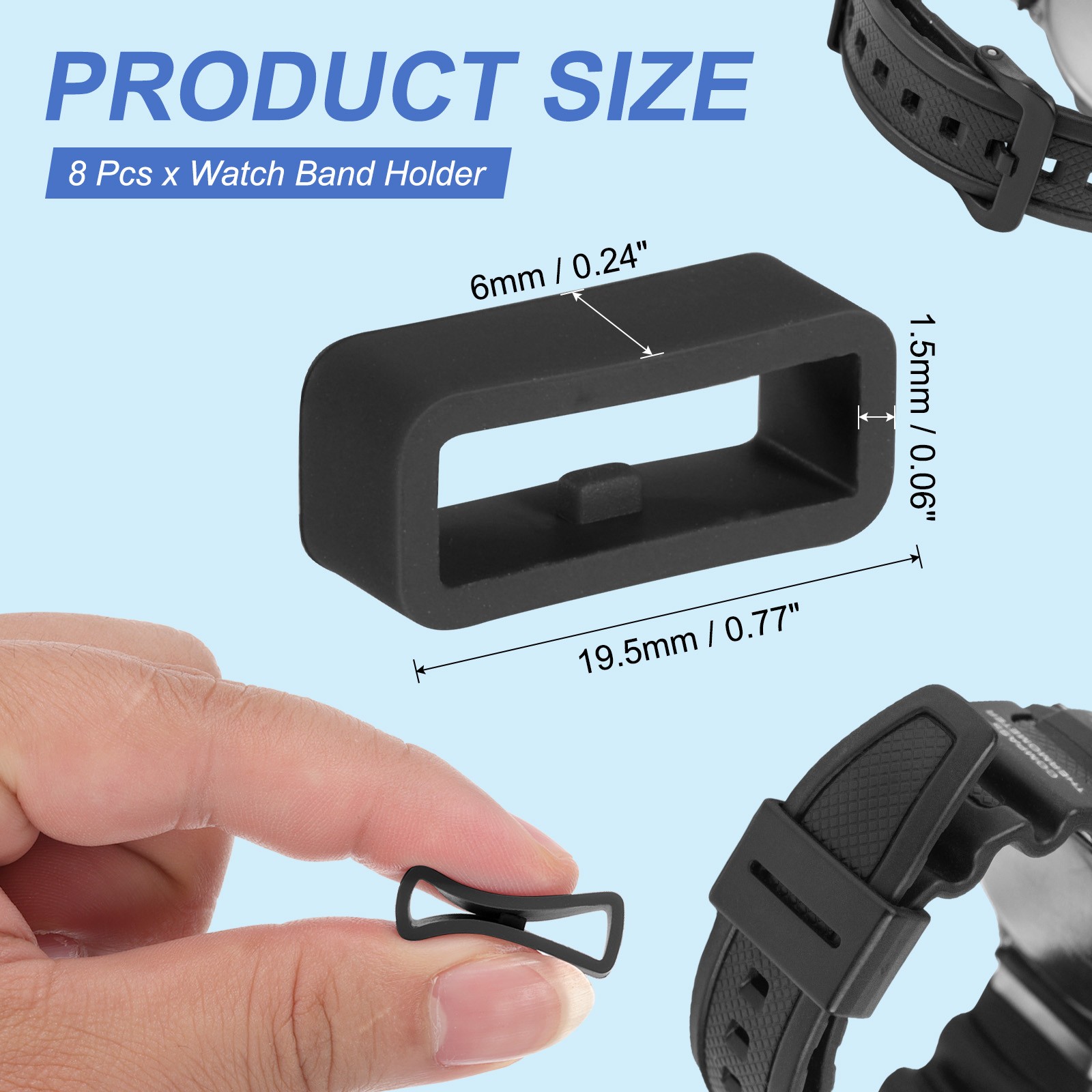 8 Pcs Watch Band Holder Loop, 16mm Universal Watch Replacement Band, Black