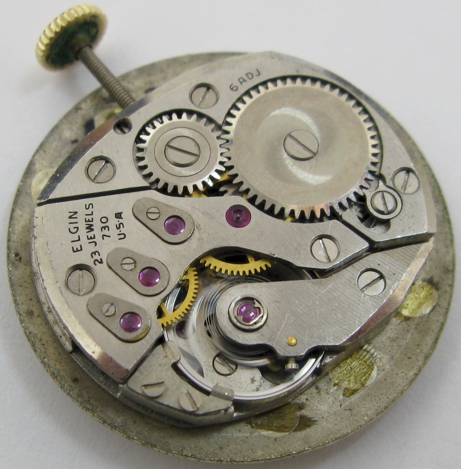 Elgin 730 23 jewels 6 adj. watch movement & dial for parts …