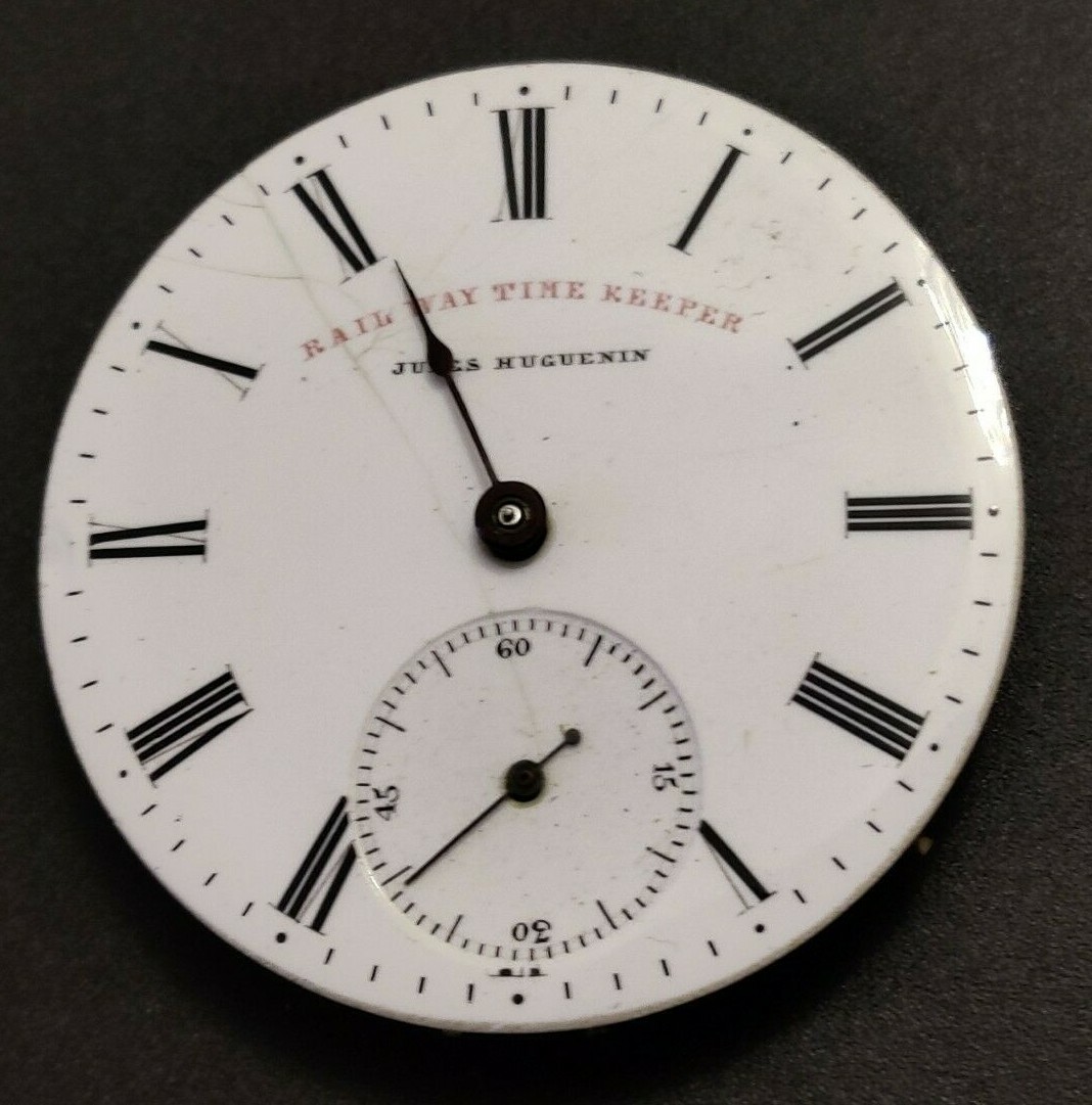 Rare Julius Huguenin Railway Time Keeper movement 41mm pocket watch movement
