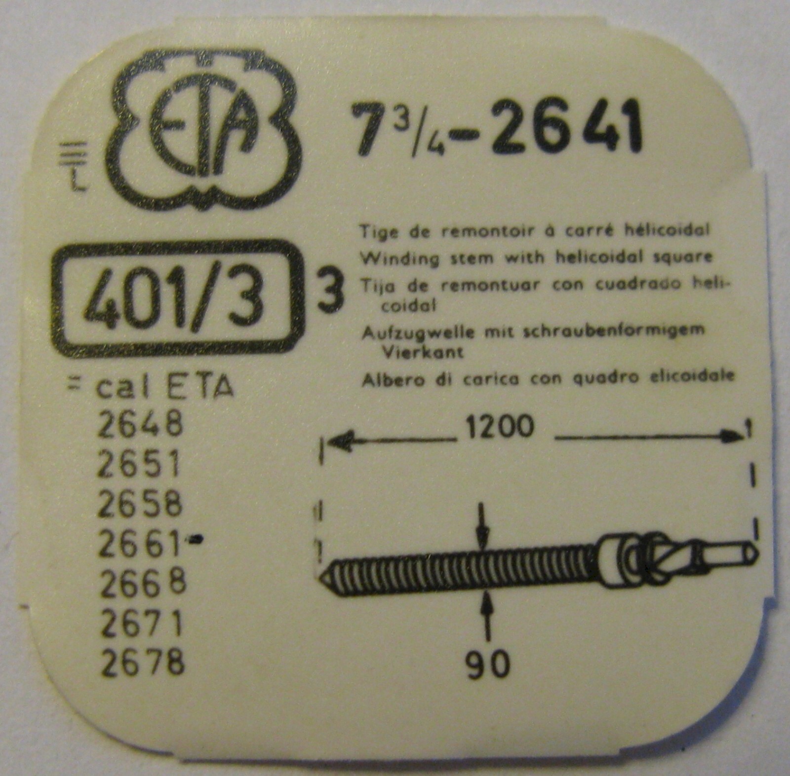 ETA 2641 2648 2651 2657 2670 2671 2678 … watch movement part 401 winding stem