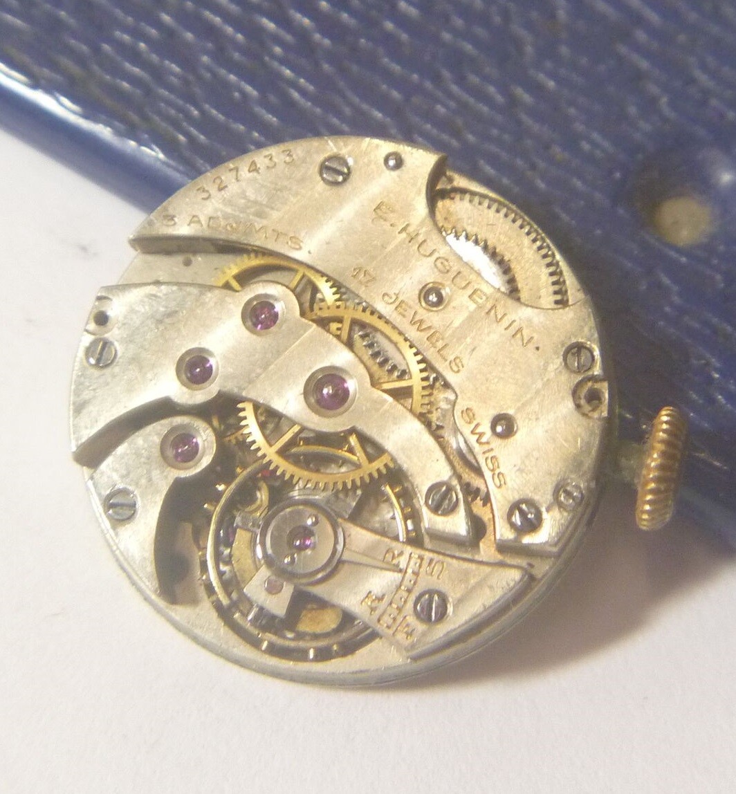 Late 1910s E. Huguenin 17J 3 Adjusts 8 ½ Lignes Hi Grade Movt Dial Hands !!