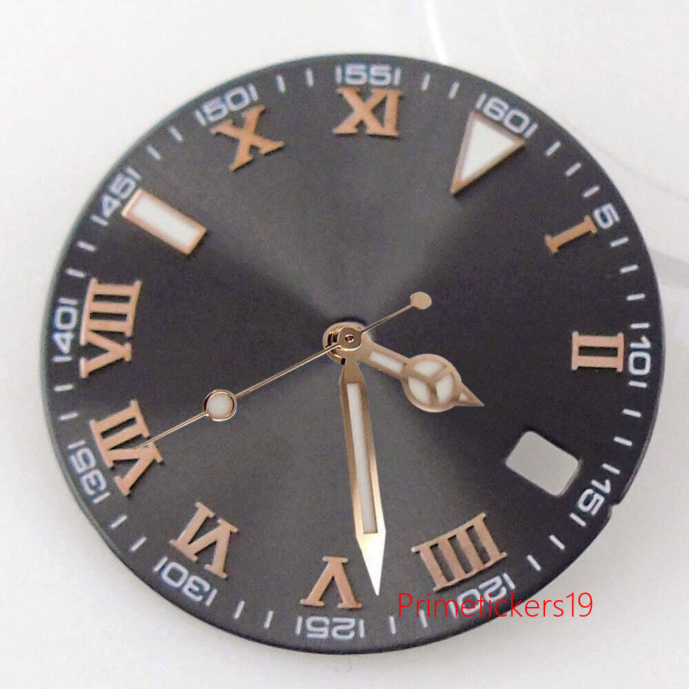 29mm Grey Sunburst Watch Dial Date Window Silver/Golden/Rose Golden Marks Hands