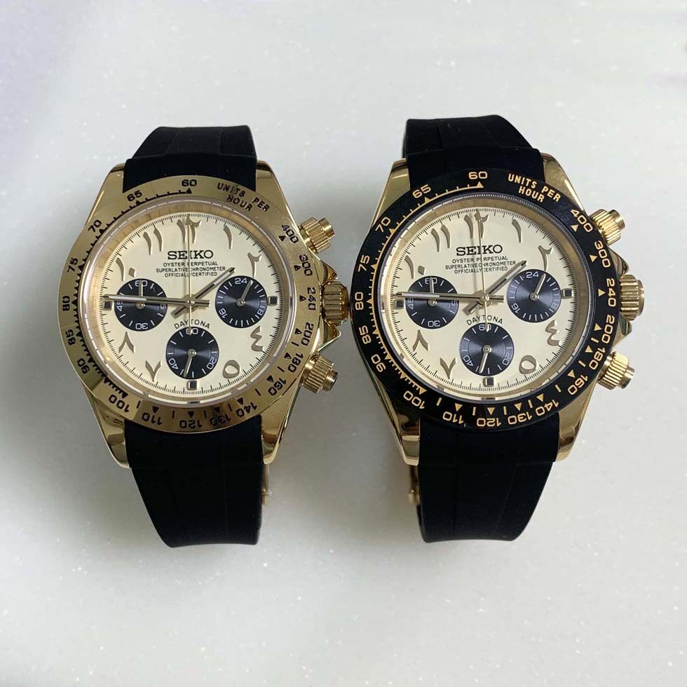 39mm Gold Watch Case Set Sapphire VK63 Movement 28.5mm Dial Watch Parts