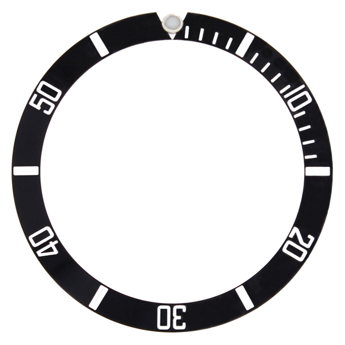 37.60MM X 30.70MM BLACK ALUMINUM BEZEL INSERT WATCH PART WITH SILVER NUMBERS