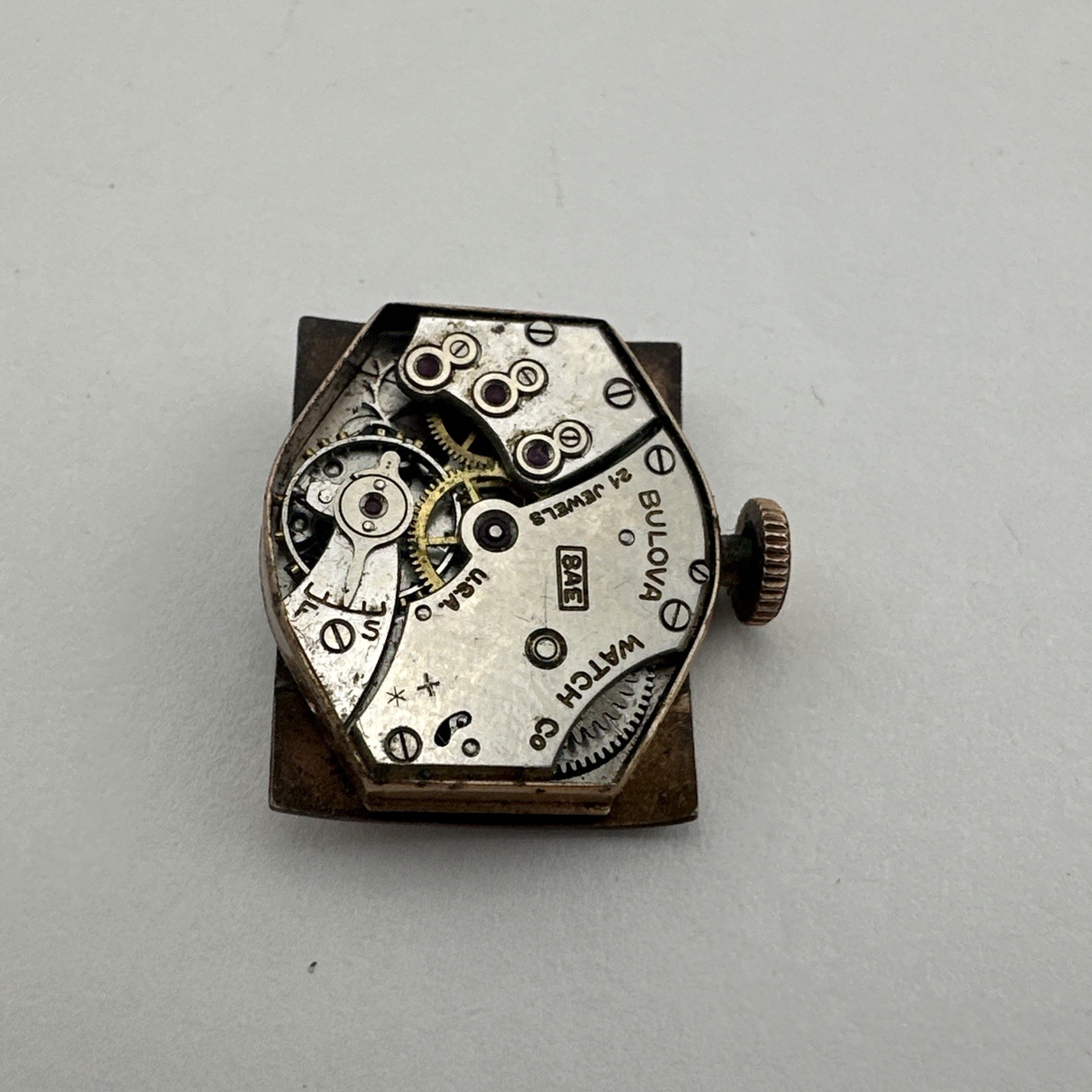 Bulova 8AE Watch Movement 17j W/ Dial & Hands – For Repair