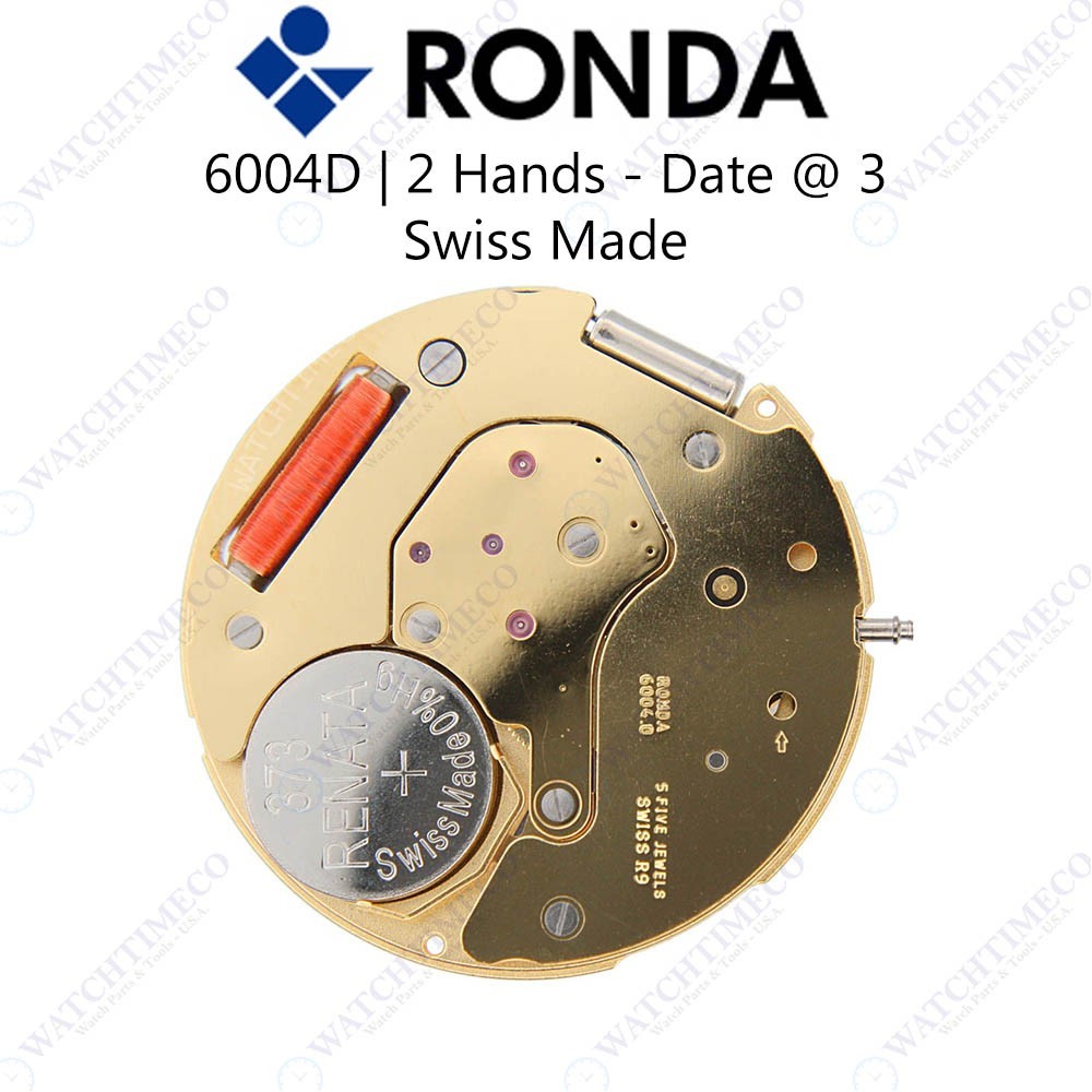 Genuine Ronda 6004D Watch Movement Swiss Made 2 Hands, Date at 3