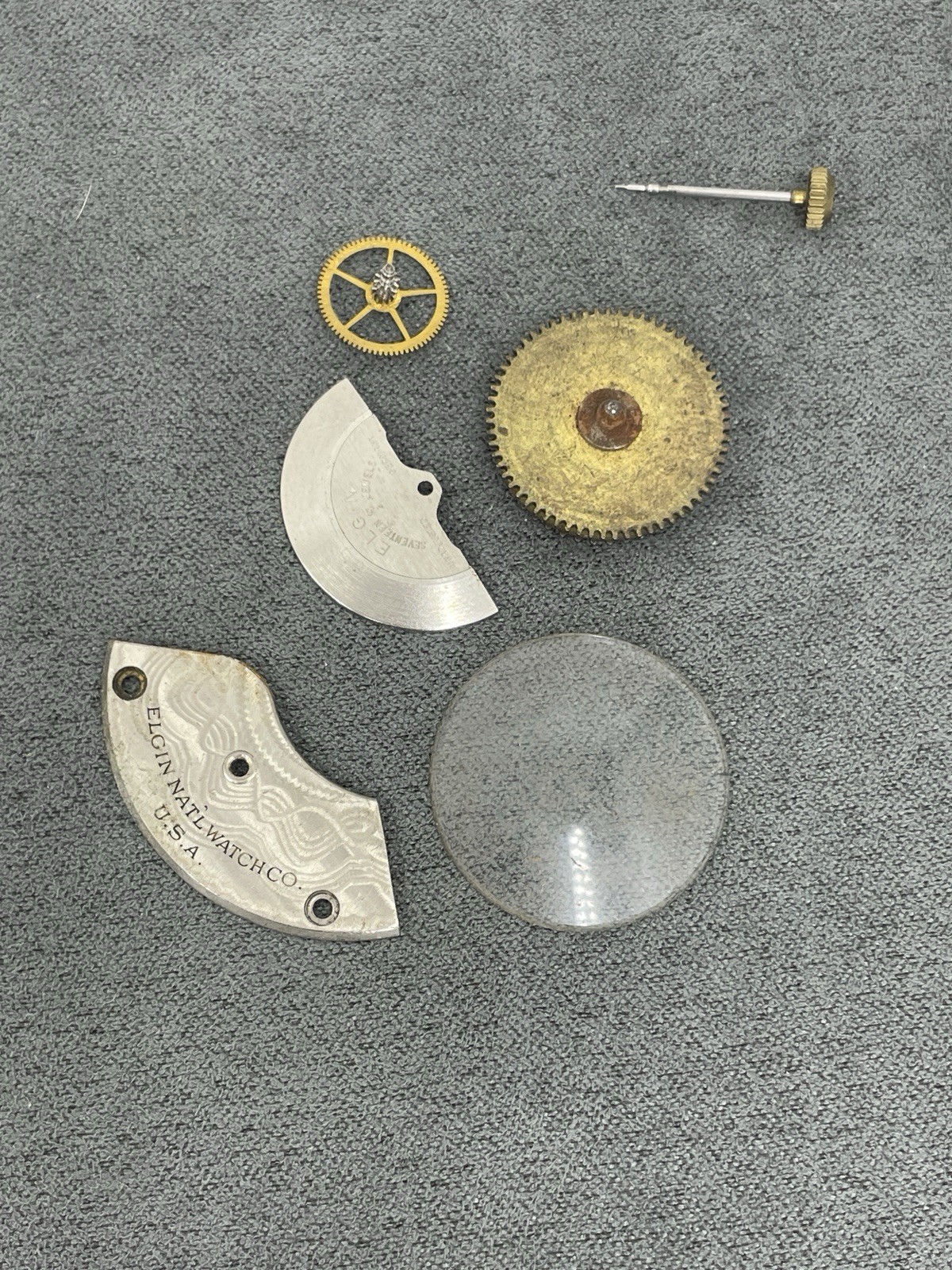 Watchmaker Parts Lot # 7 Movements, 8 Day Plate, Cases. Waltham, NY Standard, Et