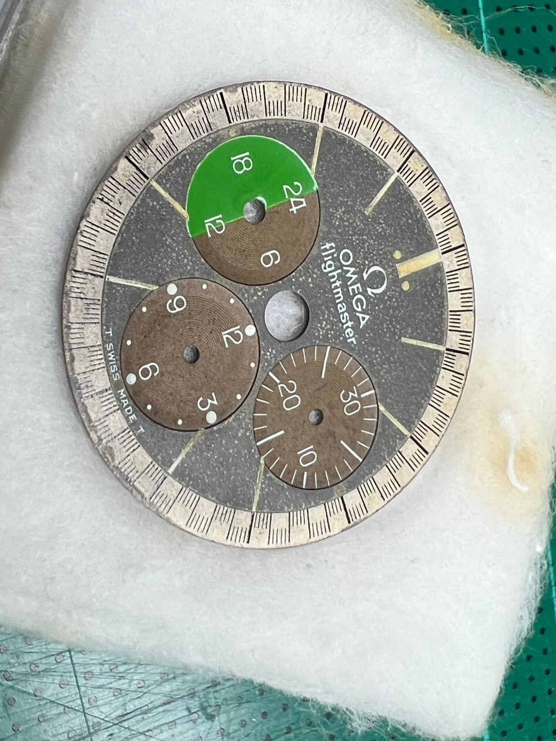 Omega Flightmaster chronograph dial, likely from the late 1960s to early 1970s