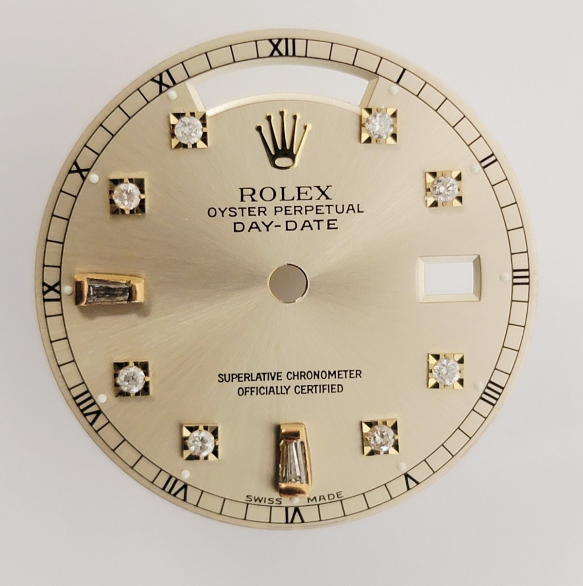 Genuine Rolex Dial Day-Date Silver 36mm YG w/Custom Diamond Markers 18038, 18238