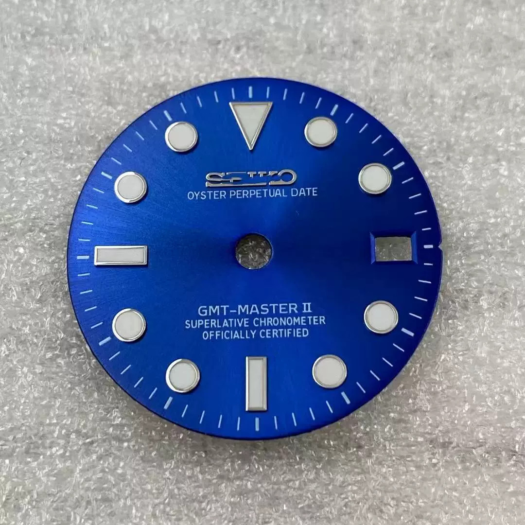 28.5mm GMT Watch Dial Green Blue Luminous For NH34 NH35 Movement