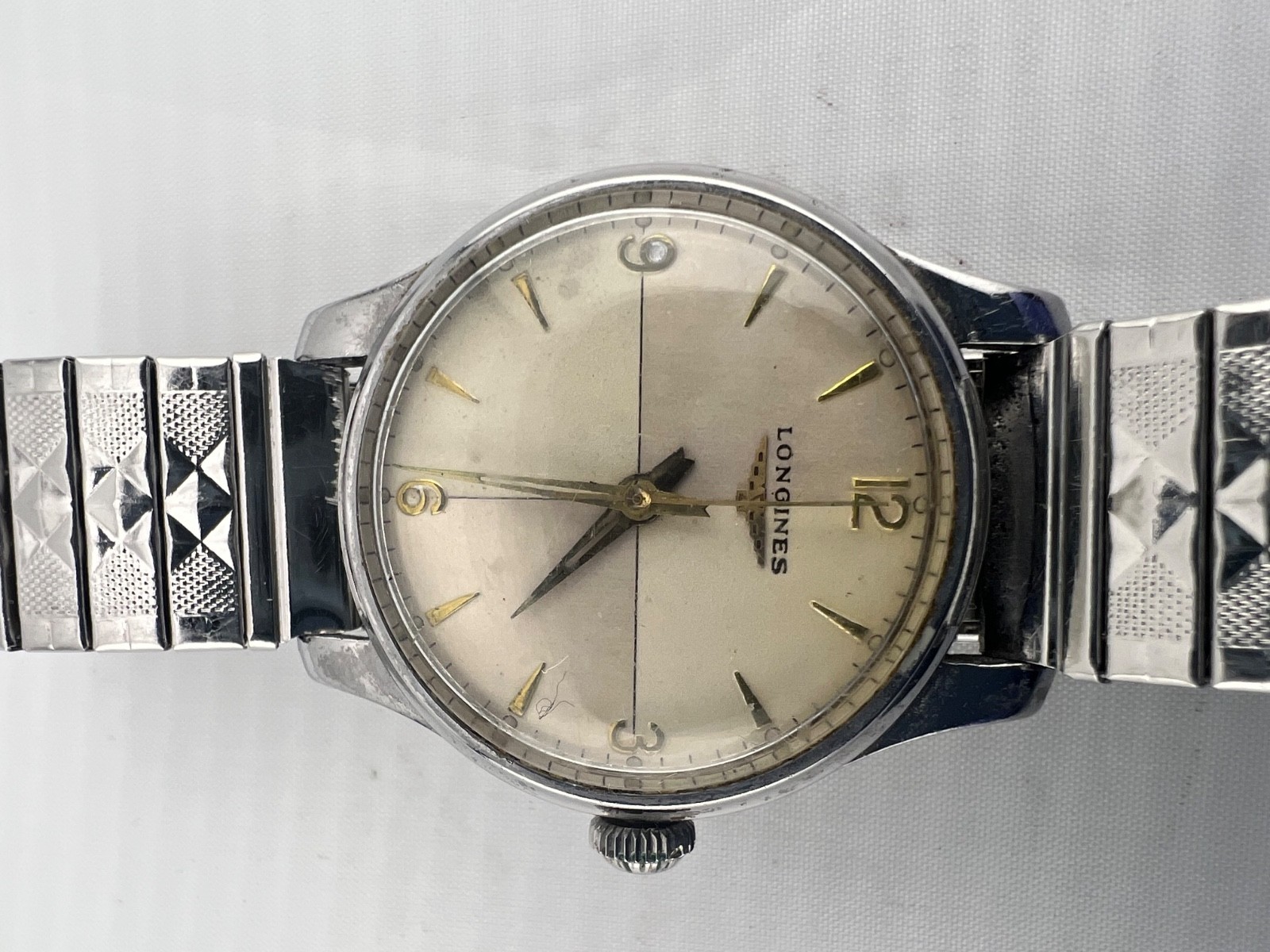 1942 LONGINES WW2 Era Watch, 12L Manual Movement, 2 Tone Dial, SS Case, Runs!