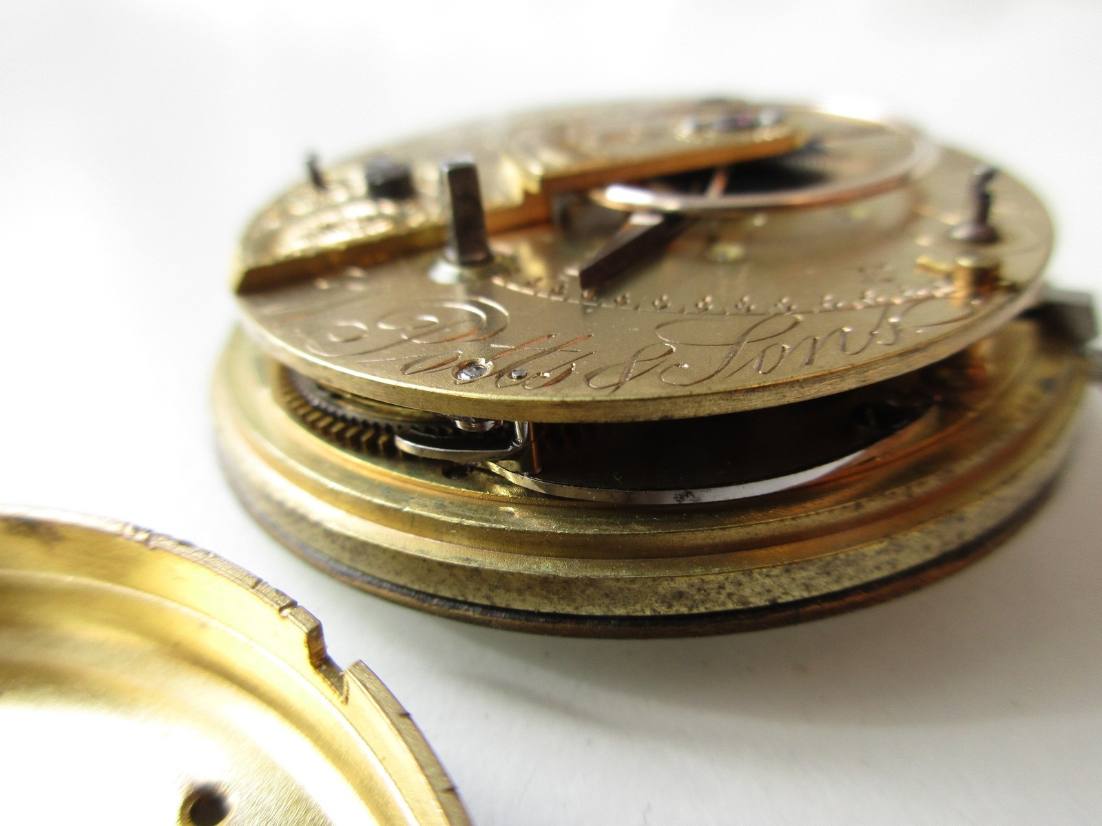 Verge Fusee pocket watch movement W. Potts & Sons Guilsford Leeds – running
