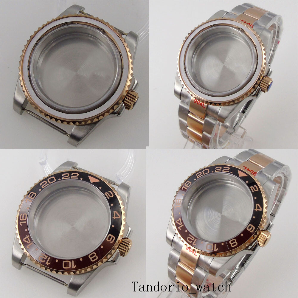 Two Tone Rose Gold Coated 40mm Watch Case For NH35 NH36 MIYOTA Sapphire Glass